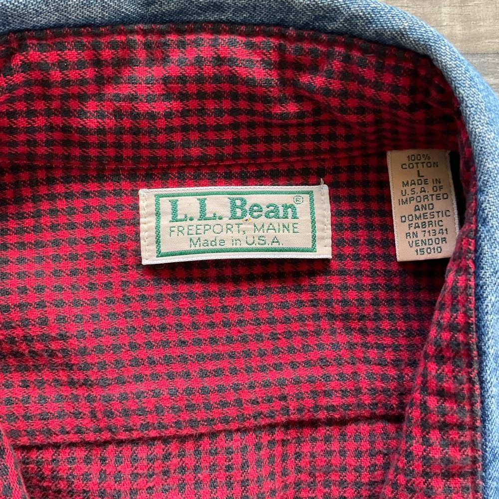 VTG LL Bean Flannel Lined Denim Shirt Shacket Men’s LARGE Blue MADE IN USA - Picture 6 of 13